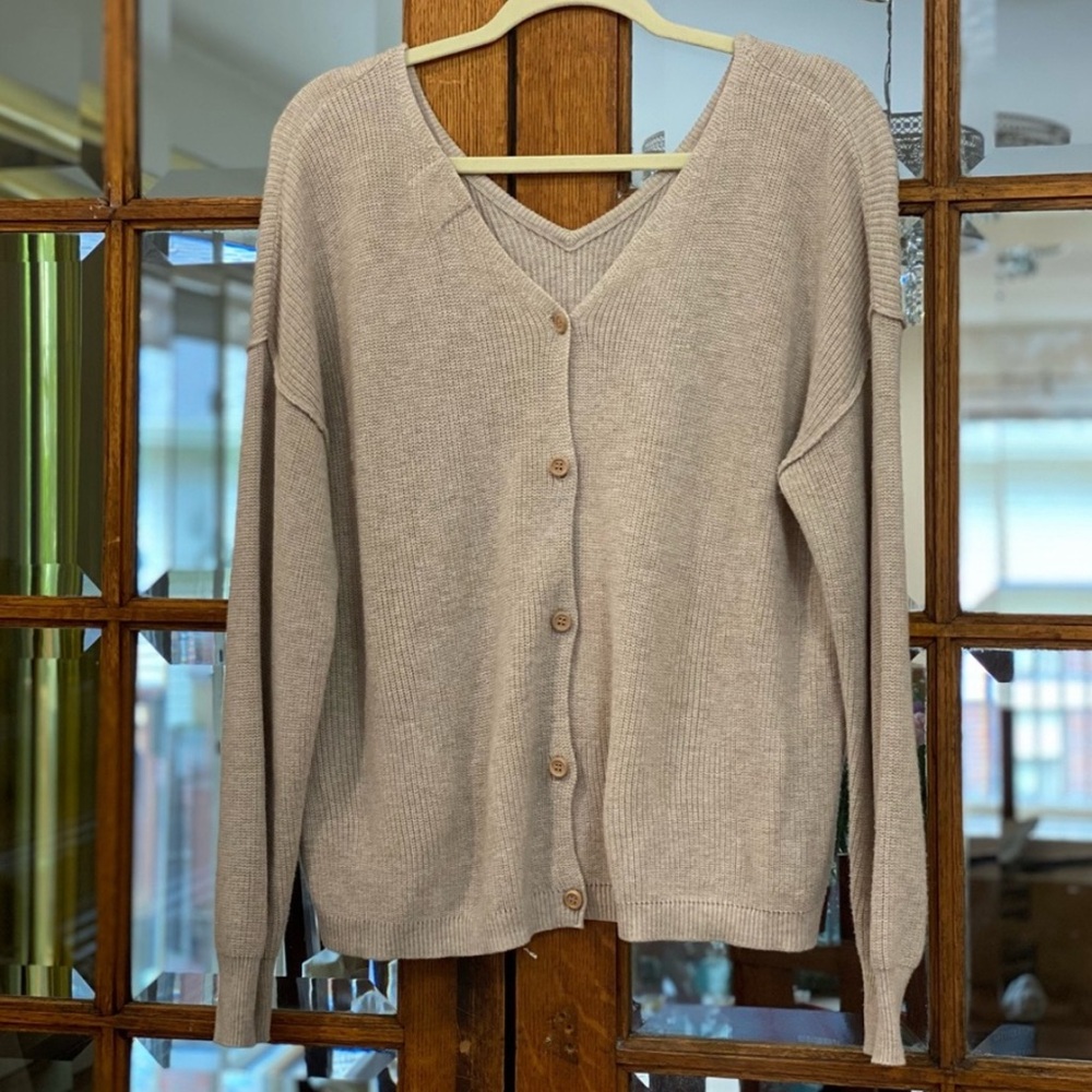 Hippie Rose Light Beige Button-Up Cardigan